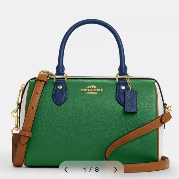 New💚🤎Coach Green Rowan Satchel Bag In Blocked Signature Canvas - Picture 5 of 5